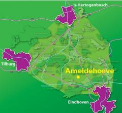 B&B Ameidehoeve is een ideale uitvalsbasis voor een bezoek aan de steden Eindhoven (15 km), Tilburg (20 km) en 's-Hertogenbosch (20km). 